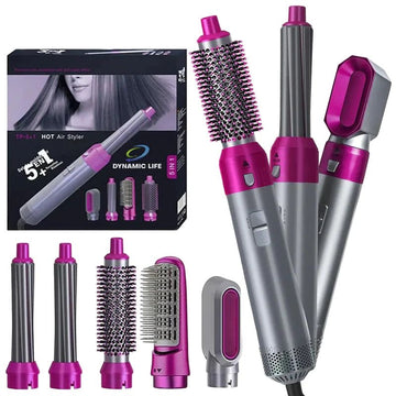 Hair Dryer Set 5 in 1 Hot Air Comb Blow Volumizer Brush 5 in 1 Hair Styler Hot Air Styler 5 in 1 Curling Iron Set Salon One Step Hot Air Brush Curling