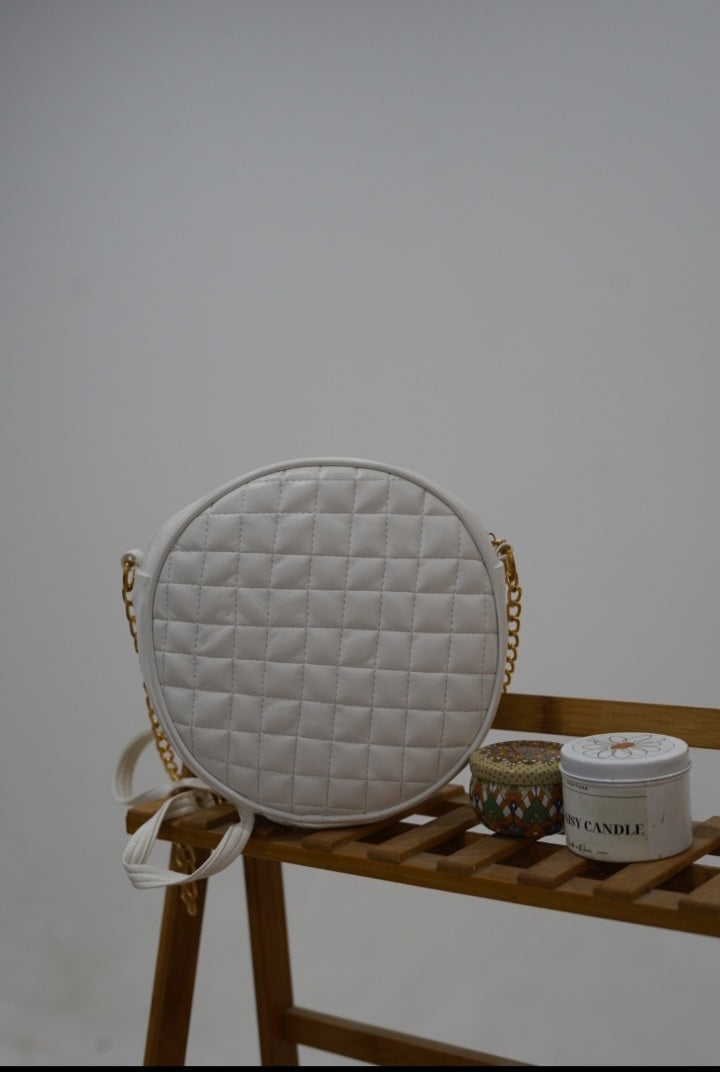 Elegant White Cross body bag- Trendy Round Handbag for Women